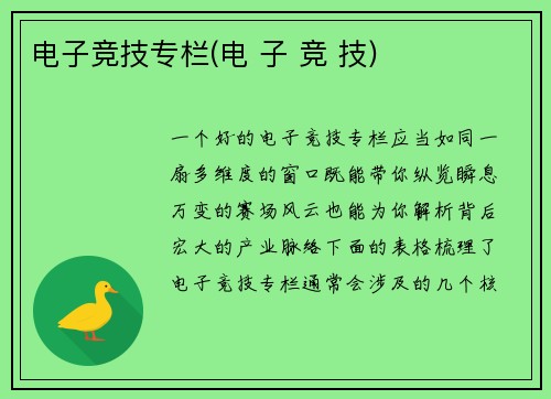 电子竞技专栏(电 子 竞 技)